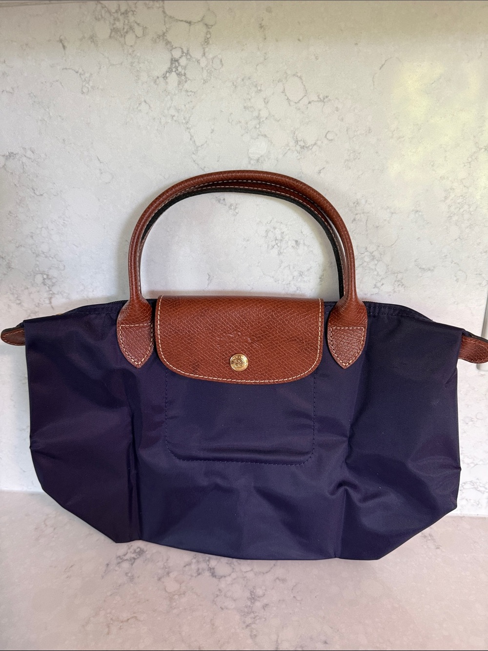 Longchamp Le Pilage Original small  bag in dark purple 13x9x5.5”- never used!